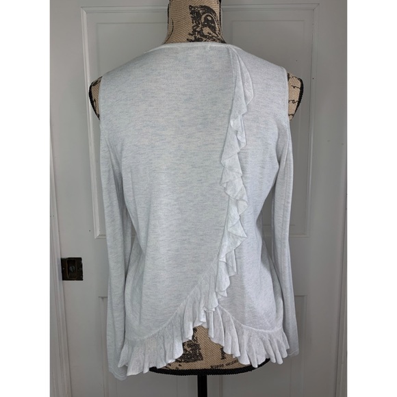 ⬇️ Lauren Conrad Cold Shoulder Split Back Long Sleeve Sweater Ruffle Gray Size S - Picture 2 of 7